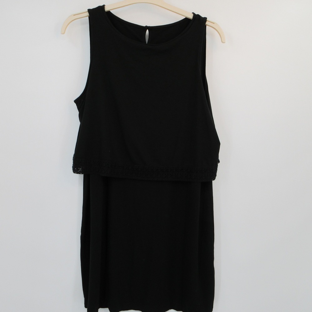 J. Jill Wearever Black Layered Crochet Trim Dress Petite L Sleeveless Dress